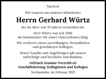 Traueranzeige von Gerhard Würtz von GESAMT