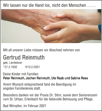 Traueranzeige von Gertrud Reinmuth von GESAMT