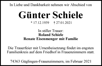 Traueranzeige von Günter Schiele von GESAMT