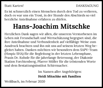 Traueranzeige von Hans-Joachim Mitschke von GESAMT