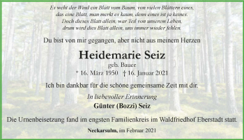 Traueranzeige von Heidemarie Seiz von GESAMT