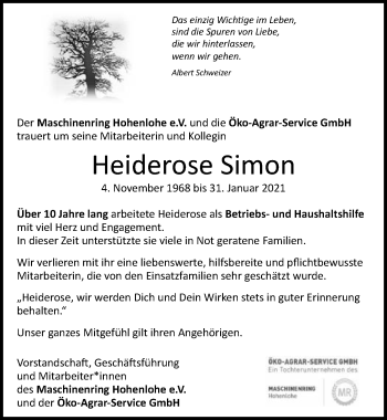 Traueranzeige von Heiderose Simon von GESAMT