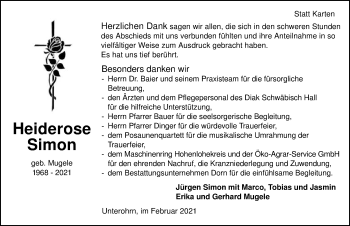 Traueranzeige von Heiderose Simon von GESAMT