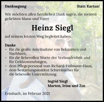 Traueranzeige von Heinz Siegl von GESAMT