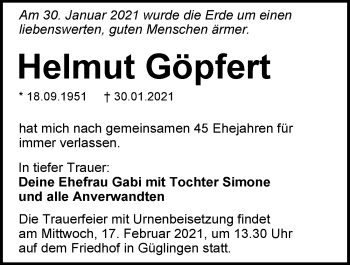 Traueranzeige von Helmut Göpfert von GESAMT