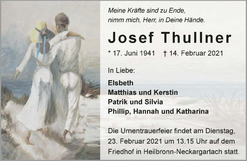  Traueranzeige für Josef Thullner vom 17.02.2021 aus GESAMT