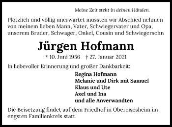 Traueranzeige von Jürgen Hofmann von GESAMT