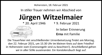 Traueranzeige von Jürgen Witzelmaier von GESAMT
