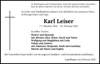 Traueranzeige von Karl Leiser von GESAMT