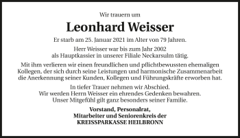 Traueranzeige von Leonhard Weisser von GESAMT