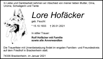 Traueranzeige von Lore Hofäcker von GESAMT