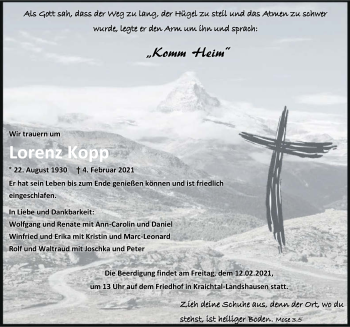 Traueranzeige von Lorenz Kopp von GESAMT