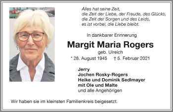 Traueranzeige von Margit Maria Rogers von GESAMT