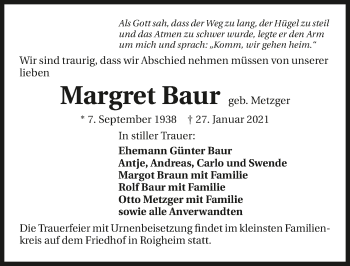 Traueranzeige von Margot Baur von GESAMT