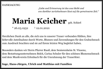 Traueranzeige von Maria Keicher von GESAMT