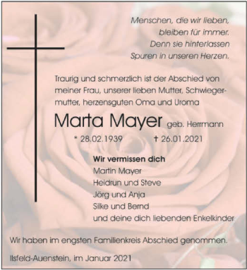 Traueranzeige von Marta Mayer von GESAMT