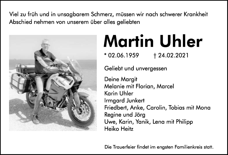  Traueranzeige für Martin Uhler vom 27.02.2021 aus GESAMT