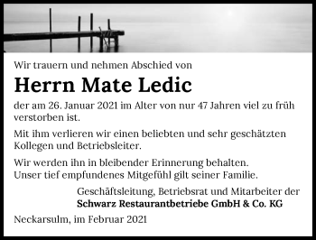 Traueranzeige von Mate Ledic von GESAMT