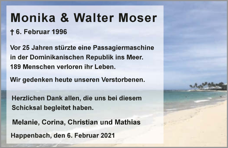  Traueranzeige für Monika Moser vom 06.02.2021 aus GESAMT