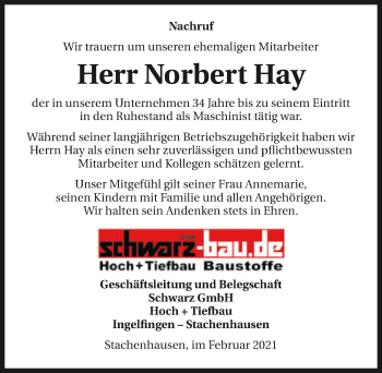 Traueranzeige von Norbert Hay von GESAMT