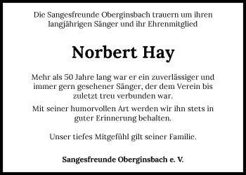 Traueranzeige von Norbert Hay von GESAMT