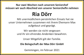 Traueranzeige von Ria Dörr von GESAMT