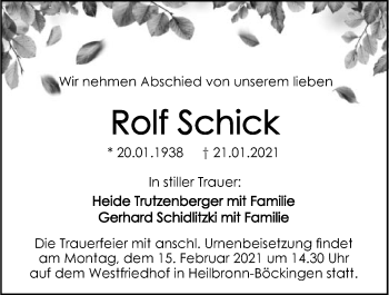 Traueranzeige von Rolf Schick von GESAMT