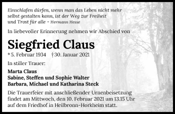 Traueranzeige von Siegfried Claus von GESAMT