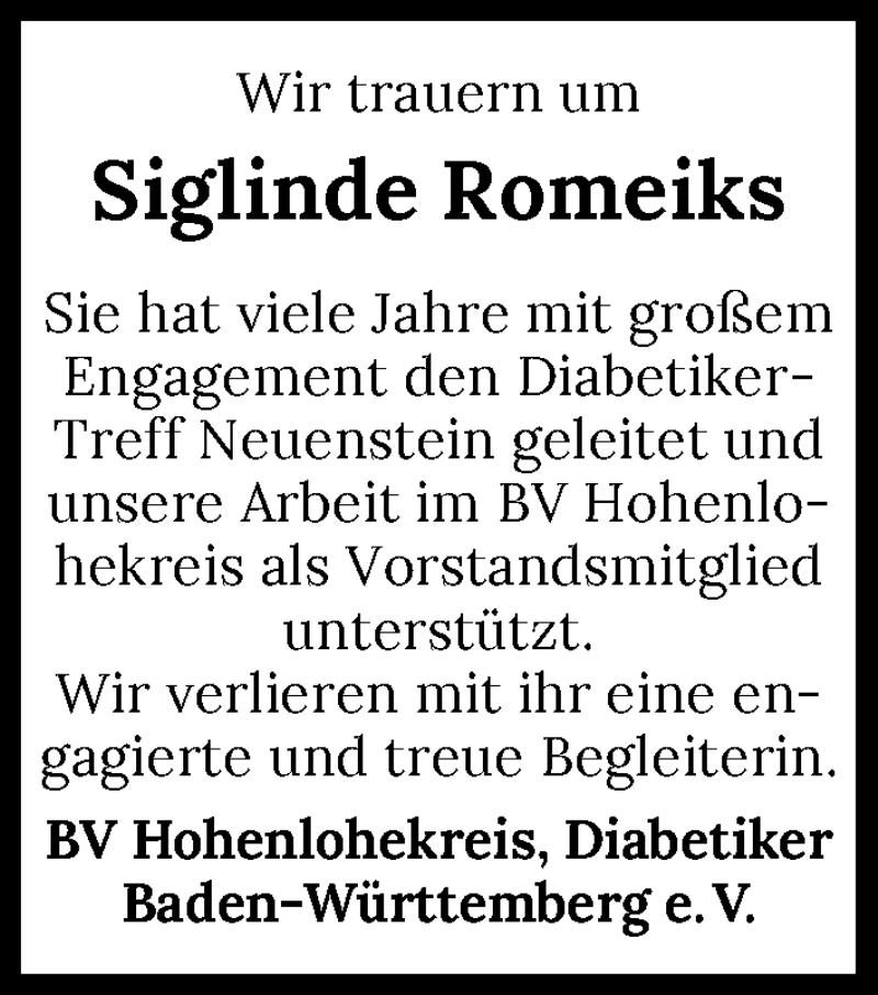  Traueranzeige für Siglinde Romeiks vom 27.02.2021 aus GESAMT