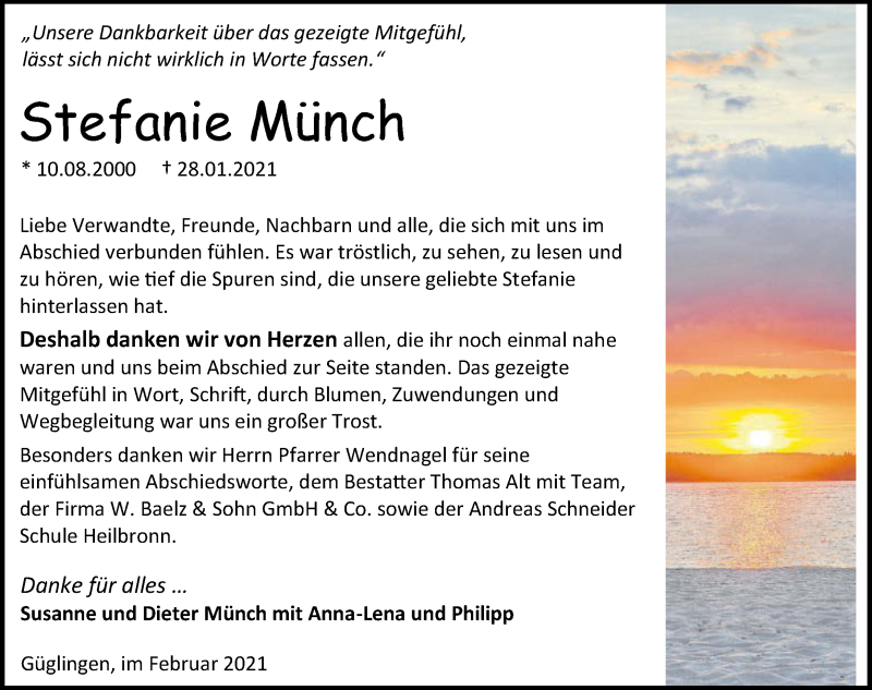  Traueranzeige für Stefanie  Münch vom 19.02.2021 aus GESAMT