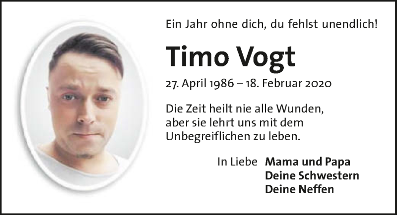  Traueranzeige für Timo Vogt vom 18.02.2021 aus GESAMT