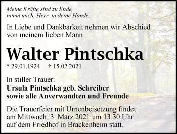 Traueranzeige von Walter Pintschka von GESAMT