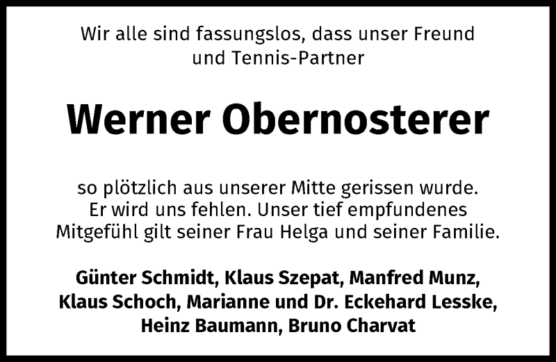  Traueranzeige für Werner Obernosterer vom 02.02.2021 aus GESAMT