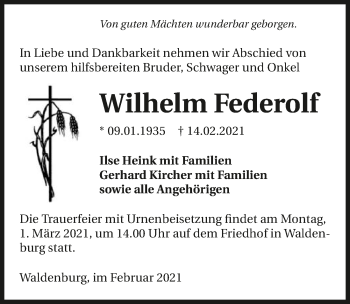 Traueranzeige von Wilhelm Federolf von GESAMT
