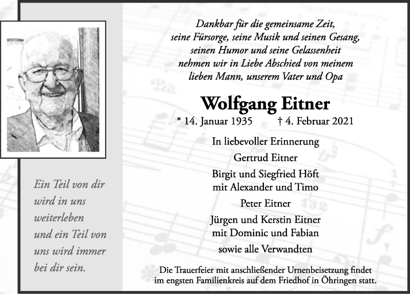  Traueranzeige für Wolfgang Eitner vom 11.02.2021 aus GESAMT