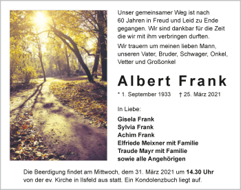 Traueranzeige von Albert Frank von GESAMT