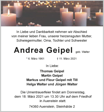 Traueranzeige von Andrea Geipel von GESAMT