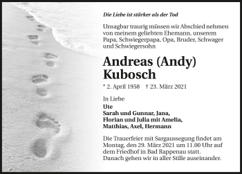 Traueranzeige von Andreas Kubosch von Kraichgau Stimme