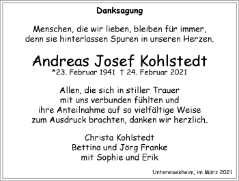 Traueranzeige von Andreas Josef Kohlstedt von GESAMT