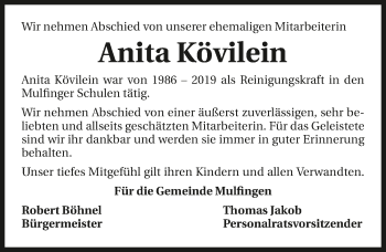 Traueranzeige von Anita Kövilein von GESAMT