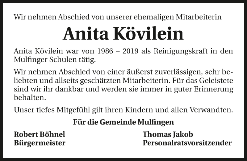  Traueranzeige für Anita Kövilein vom 04.03.2021 aus GESAMT