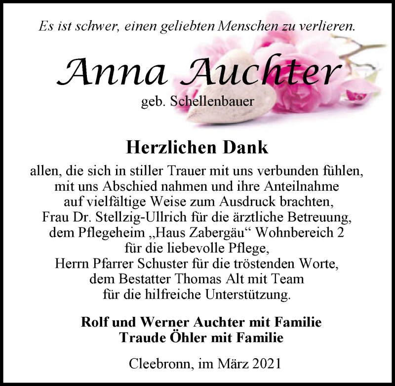  Traueranzeige für Anna Auchter vom 03.03.2021 aus GESAMT