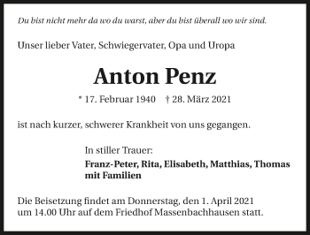 Traueranzeige von Anton Penz von GESAMT