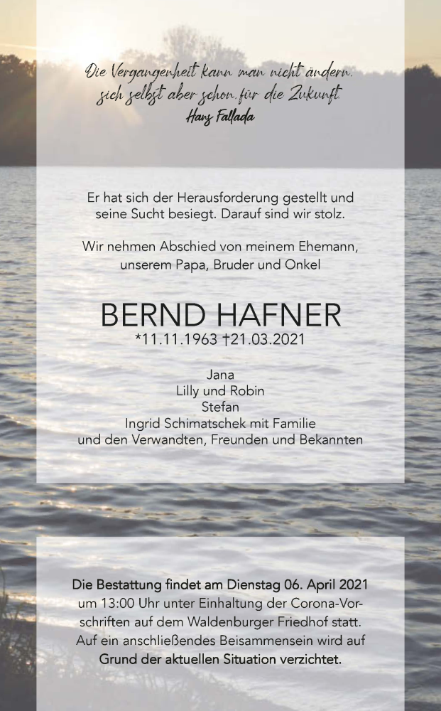  Traueranzeige für Bernd Hafner vom 27.03.2021 aus GESAMT