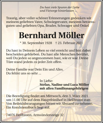 Traueranzeige von Bernhard Möller von GESAMT