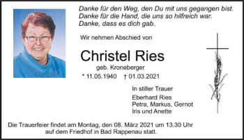 Traueranzeige von Christel Ries von GESAMT