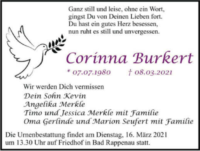  Traueranzeige für Corinna Burkert vom 13.03.2021 aus GESAMT