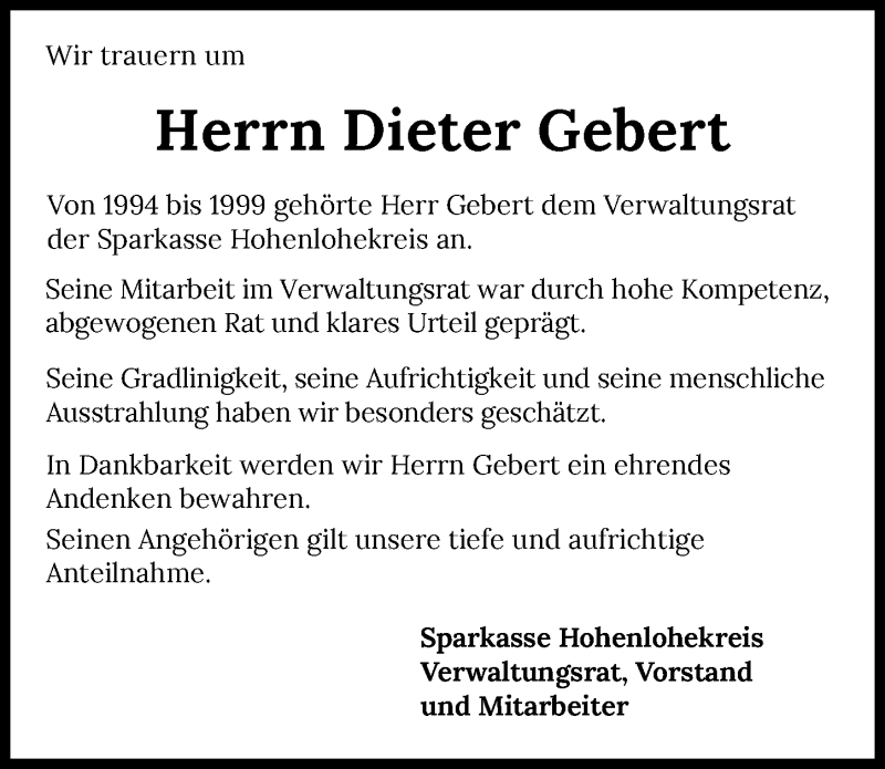  Traueranzeige für Dieter Gebert vom 19.03.2021 aus GESAMT