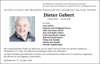 Traueranzeige von Dieter Gebert von GESAMT