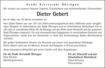 Traueranzeige von Dieter Gebert von GESAMT